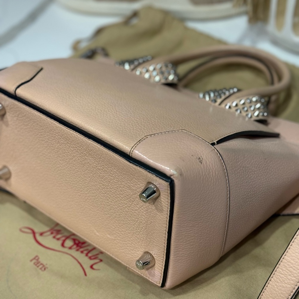 Christian Louboutin Eloise Small Studded Leather Tote Nude Beige Crossbody - Picture 8 of 17